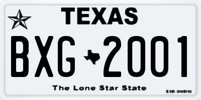 TX license plate BXG2001