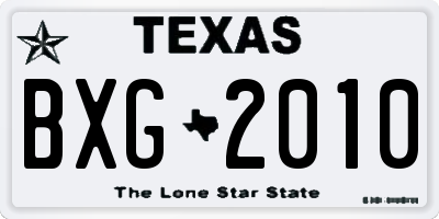 TX license plate BXG2010