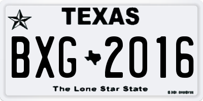 TX license plate BXG2016