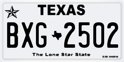 TX license plate BXG2502
