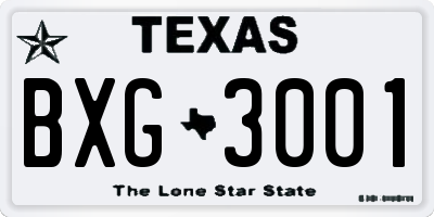 TX license plate BXG3001