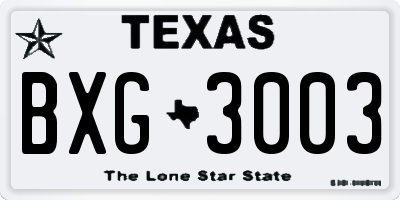 TX license plate BXG3003