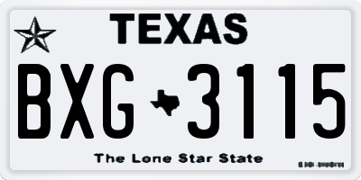 TX license plate BXG3115