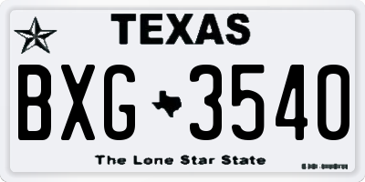 TX license plate BXG3540