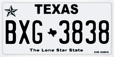 TX license plate BXG3838