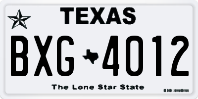 TX license plate BXG4012