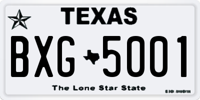 TX license plate BXG5001
