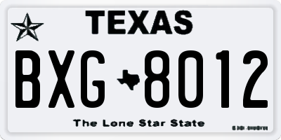 TX license plate BXG8012