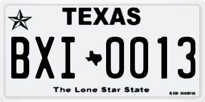 TX license plate BXI0013