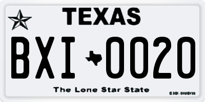 TX license plate BXI0020