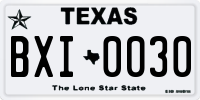 TX license plate BXI0030