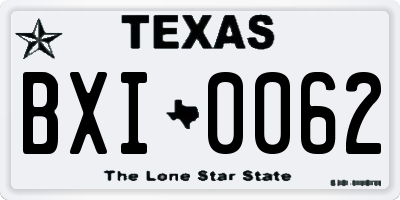 TX license plate BXI0062