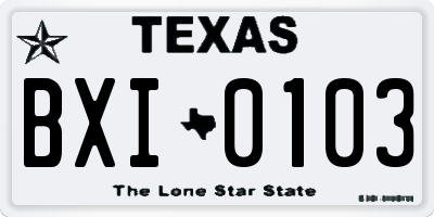 TX license plate BXI0103