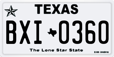 TX license plate BXI0360