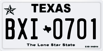 TX license plate BXI0701