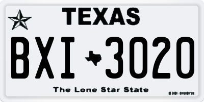 TX license plate BXI3020