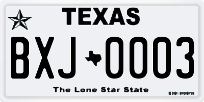 TX license plate BXJ0003