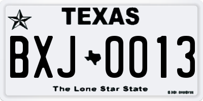 TX license plate BXJ0013