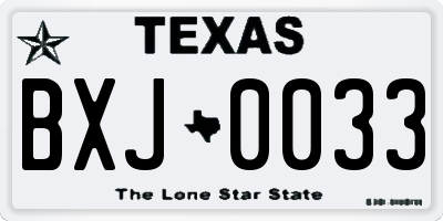 TX license plate BXJ0033
