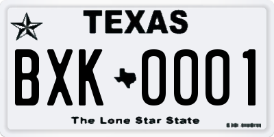 TX license plate BXK0001