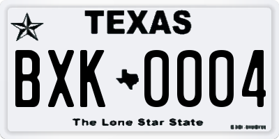TX license plate BXK0004