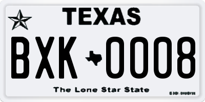 TX license plate BXK0008