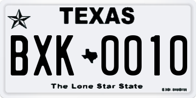 TX license plate BXK0010