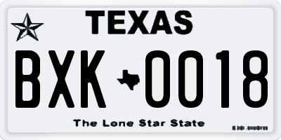TX license plate BXK0018