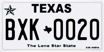 TX license plate BXK0020