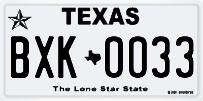 TX license plate BXK0033