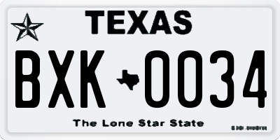 TX license plate BXK0034