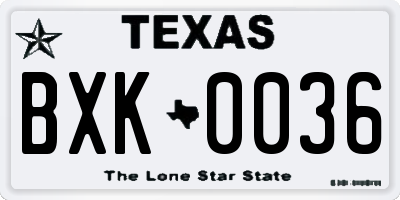 TX license plate BXK0036