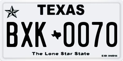 TX license plate BXK0070