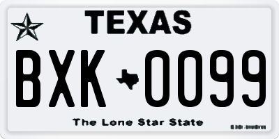 TX license plate BXK0099