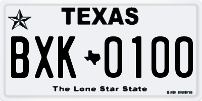 TX license plate BXK0100
