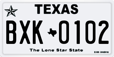 TX license plate BXK0102