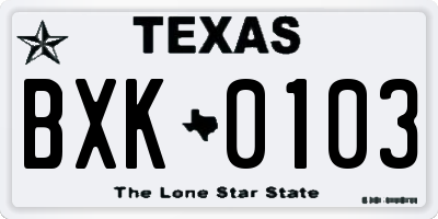 TX license plate BXK0103