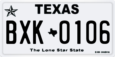 TX license plate BXK0106