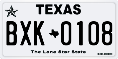 TX license plate BXK0108