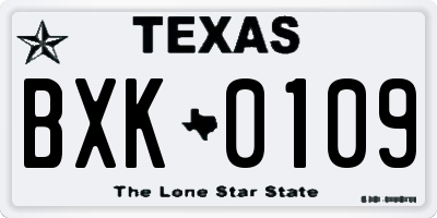 TX license plate BXK0109