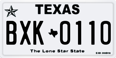 TX license plate BXK0110