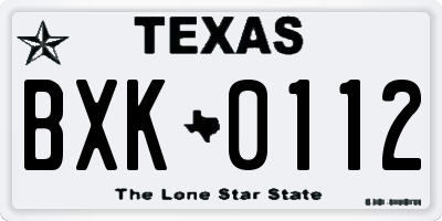 TX license plate BXK0112