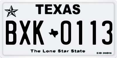 TX license plate BXK0113