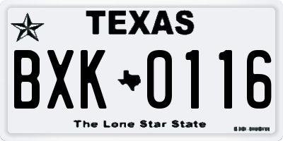 TX license plate BXK0116