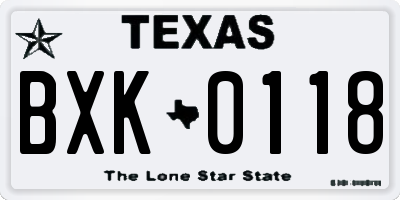 TX license plate BXK0118
