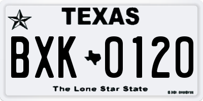 TX license plate BXK0120