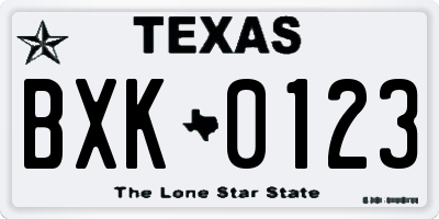 TX license plate BXK0123