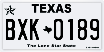TX license plate BXK0189