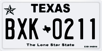 TX license plate BXK0211