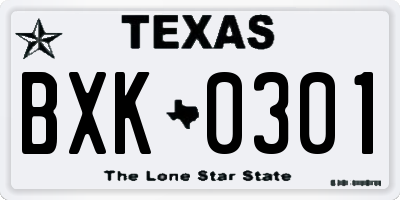 TX license plate BXK0301